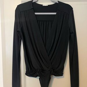 Free People Black Long Sleeve Wrap Top